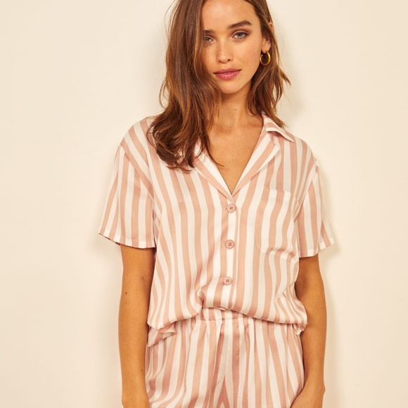 Reformation Cameran Pajama Top Pink and White Striped Size Small - Picture 1 of 7